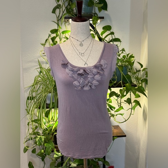 Ann Taylor Tops - Ann Taylor Lavender Sleeveless Blouse with Ruffle and Pearl Detail